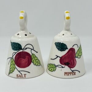 Vintage 60s Ceramic Bell Painted Apple and Pear Salt and Pepper Shakers